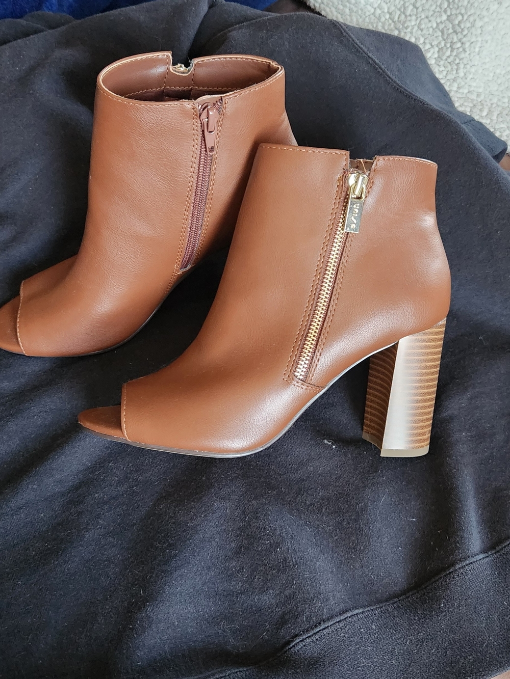 Women's Brown Peep-Toe Ankle Booties with Side Zip